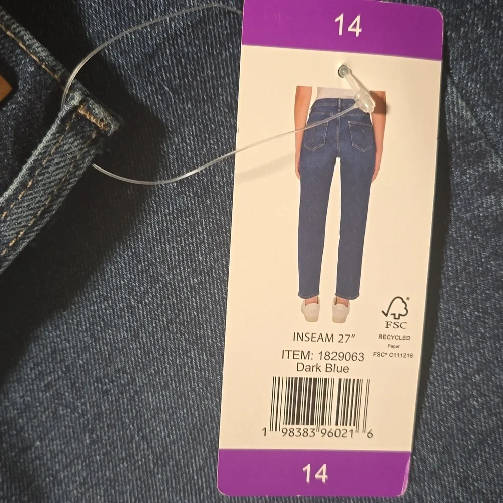 Calvin Klein Women's Size 14 High Rise Straight Leg Dark Blue Jeans - Picture 6 of 7